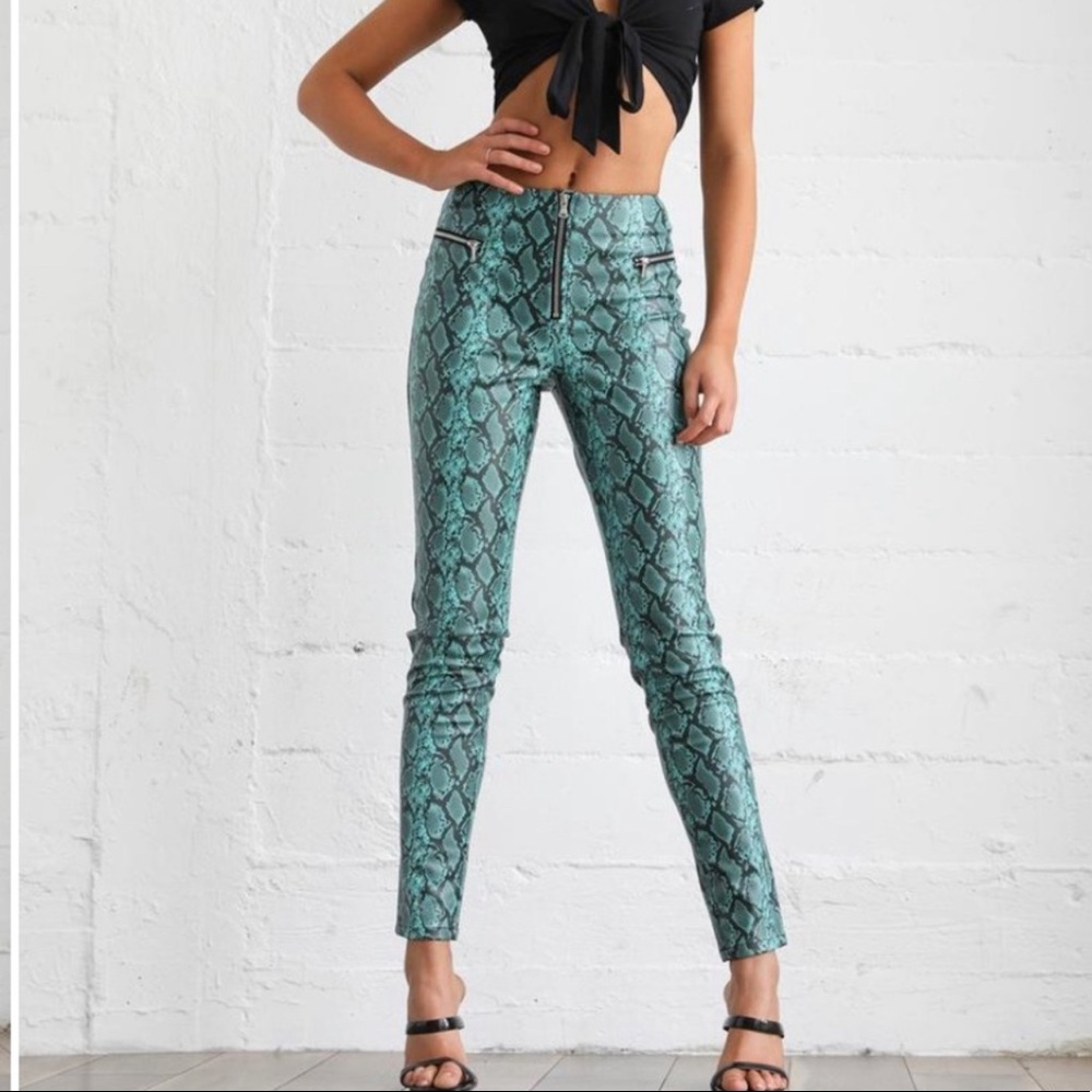 Tiger Mist Pearl Blue Snakeskin Leather Pant